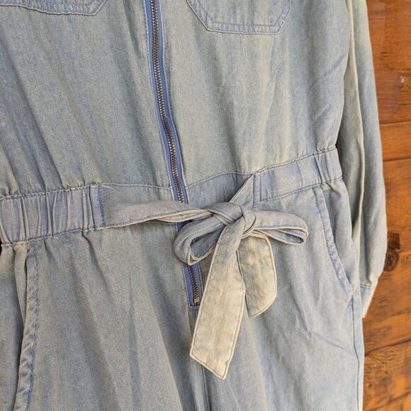 Easel Jumpsuit Women's Size Small Chambray Ombre Zip Long Sleeve - Picture 3 of 9